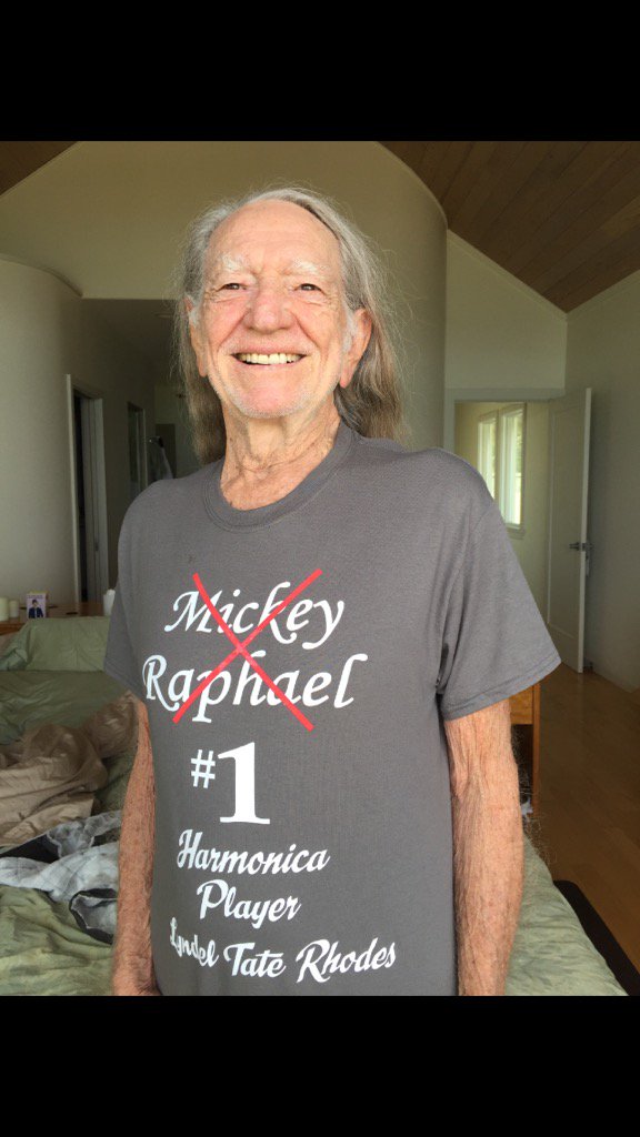 Willie endorsing my 92 yr old mom Lyndel Rhodes' harmonica playing.
