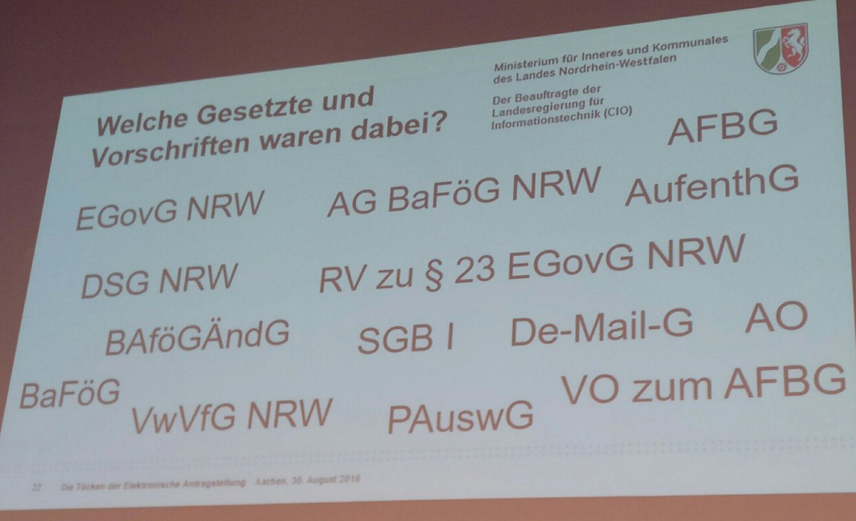 publicplan_GmbH's tweet photo. So viele Gesetze sind zu beachten, wenn man Bafög online umsetzt, sagt Dr. List auf dem #oev17. https://t.co/TAW7YukQub