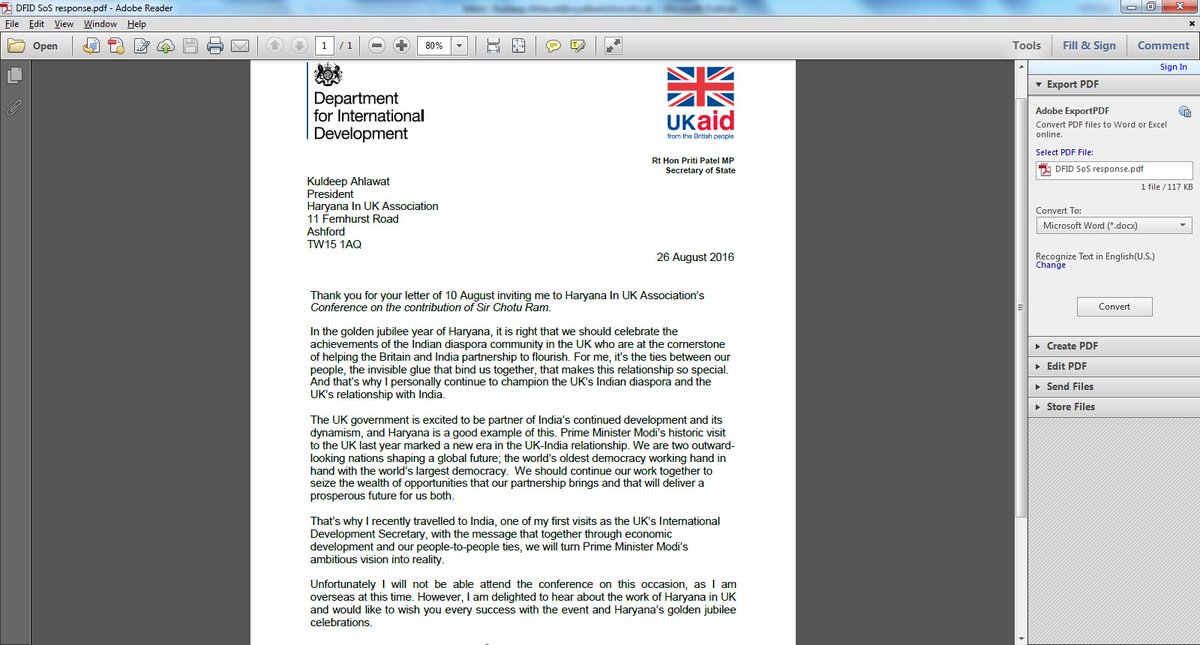 kuldeepahlawat's tweet photo. Rt. Hon. @PritiPatel_MP Secretary of State for International Development recognizing @haryanainuk Thank u very much https://t.co/1md7mQcfHk