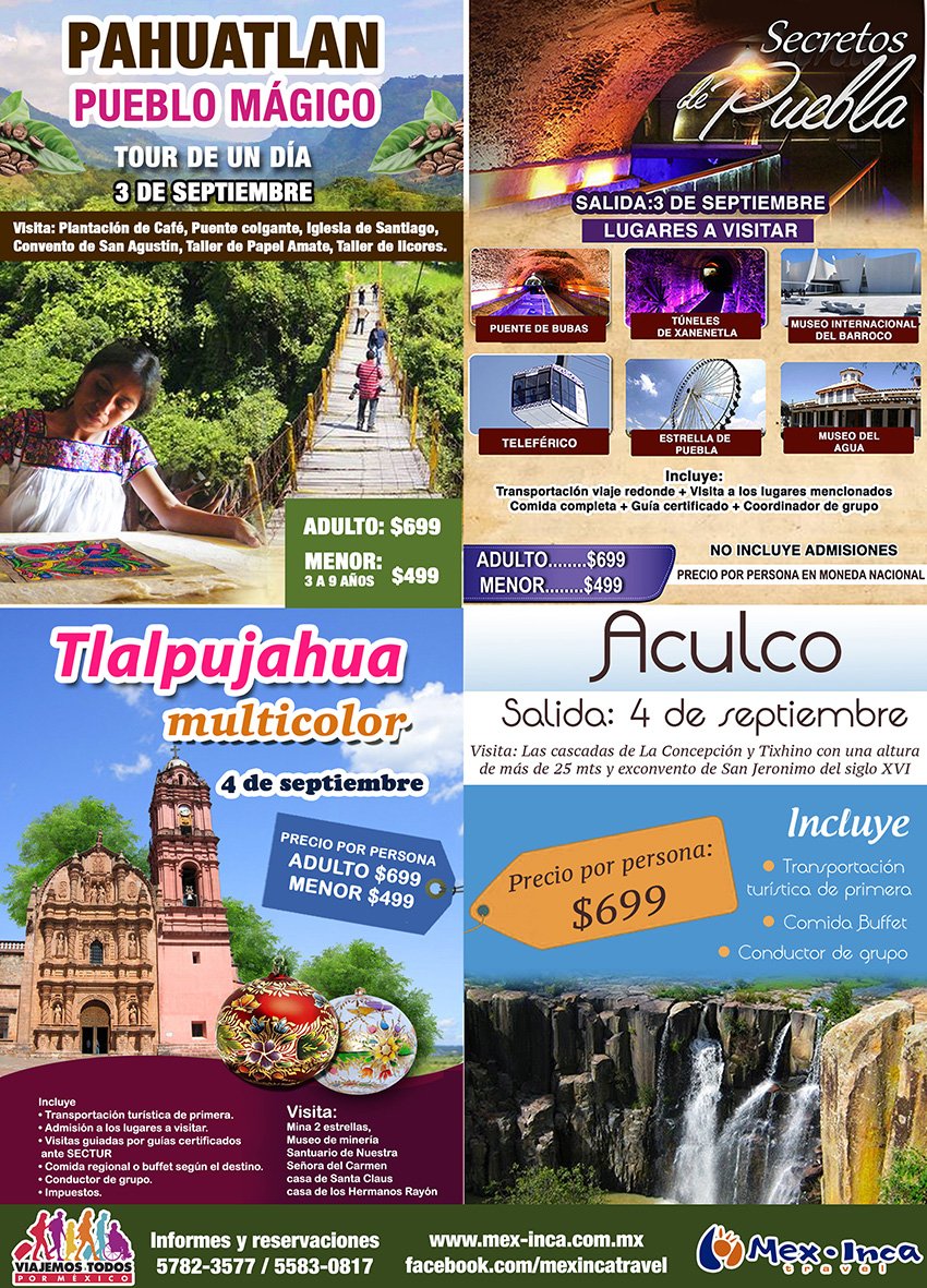 MexIncaTravel's tweet photo. ¡Conoce #México con #MexInca #MiPaseoFavorito! @bettynabenitez @Puebla @turismo_mich Salidas: 3 y 4 de sept. https://t.co/OHOa7gnaQt