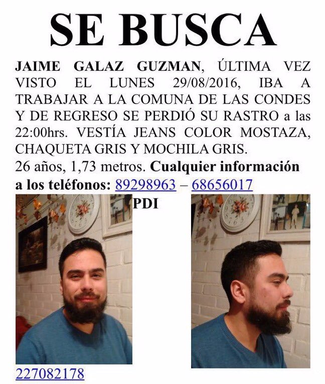 RT Él es Jaime Galaz. Desapareció ayer cerca de las 22:30 horas cerca de la estación de metro Salvador RT