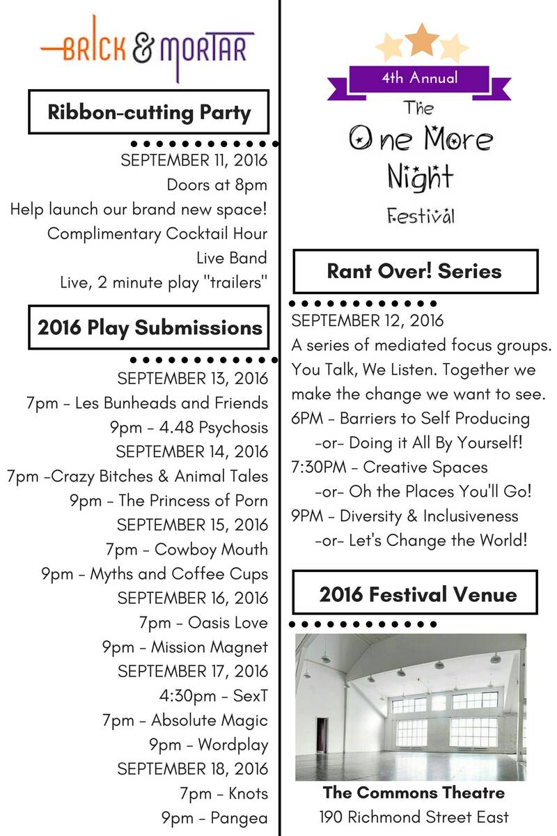 TheBoxToronto's tweet image. The 4th annual One More Night Festival is approaching!  Get tix or register for free events: ow.ly/v82y303J4mq