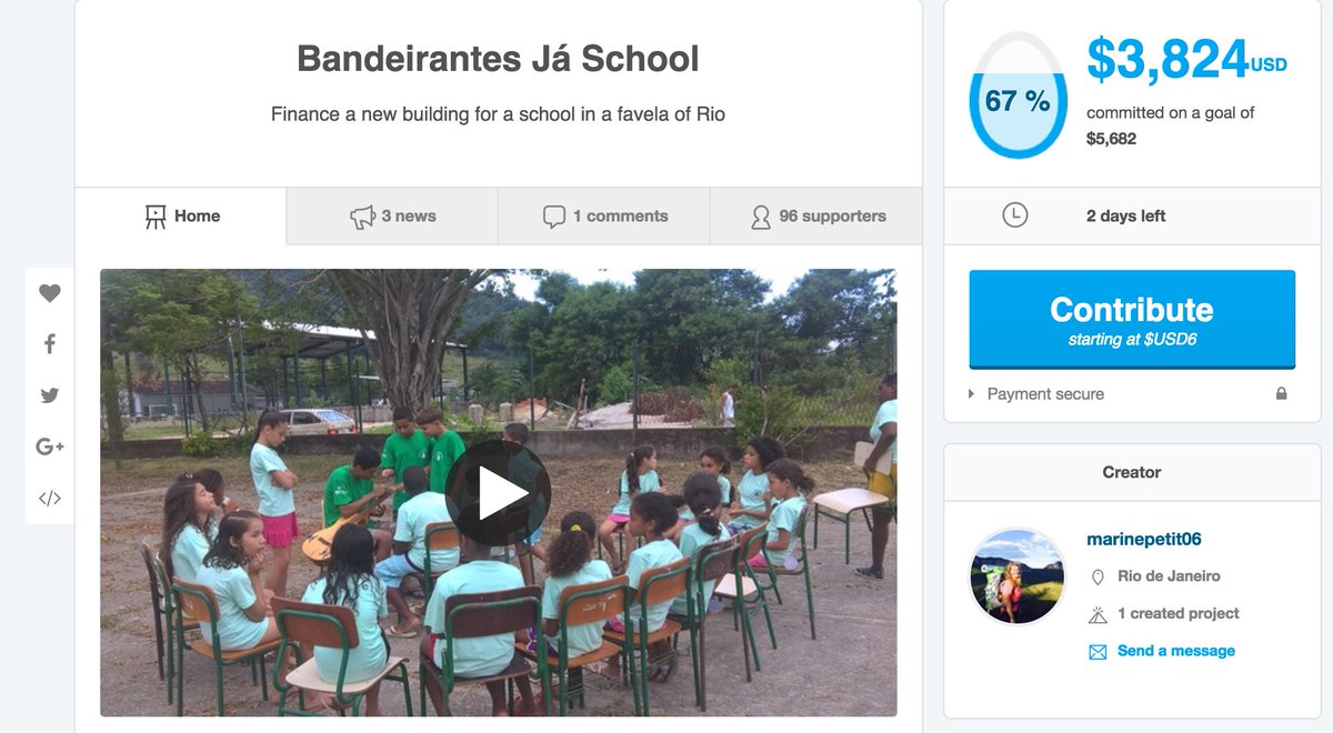 BACKGROUND The #BandeirantesJá campaign still needs another $1,858 to reach its $5,682 goal