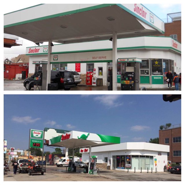 SinclairOilCorp's tweet photo. What a change the new image does! #TransformationTuesday #Sinclair100 #EastColfax https://t.co/6qDY0cOwEP