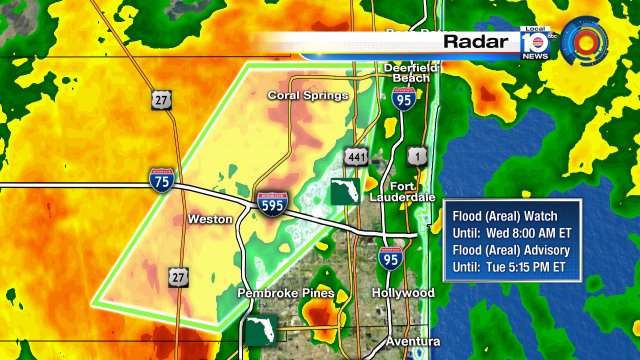From @TrentAricTV Flood Advisory for Broward until 5:15pm Flood Watch for South Florida until 8am tomorrow. https://t.co/KDNymPUPEv