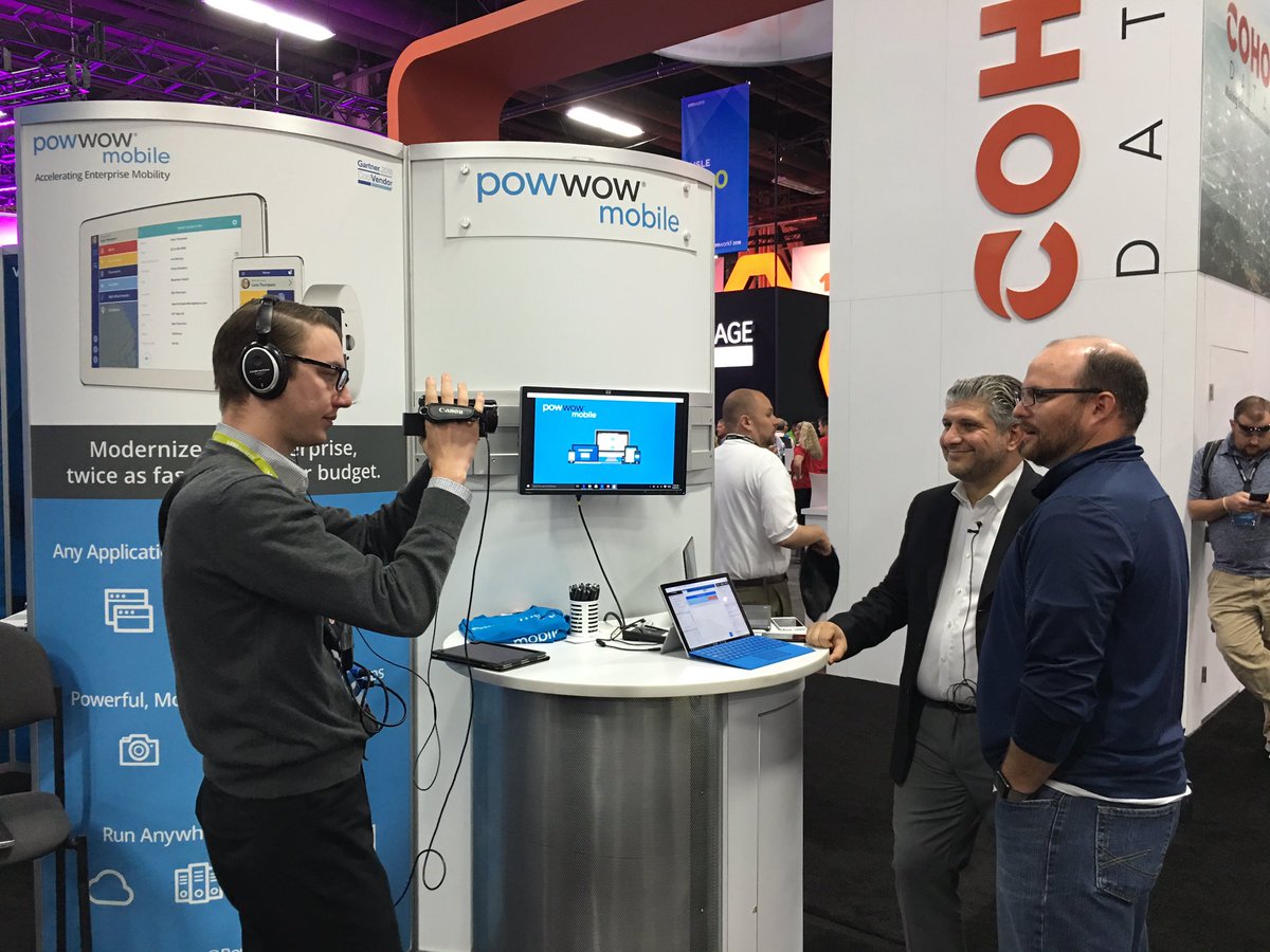 KristenHRachels's tweet image. The Legends @jackmadden &amp;amp; @GabeKnuth stopped by the @powwowmobile booth to check out our #SmartUX platform! #vmworld