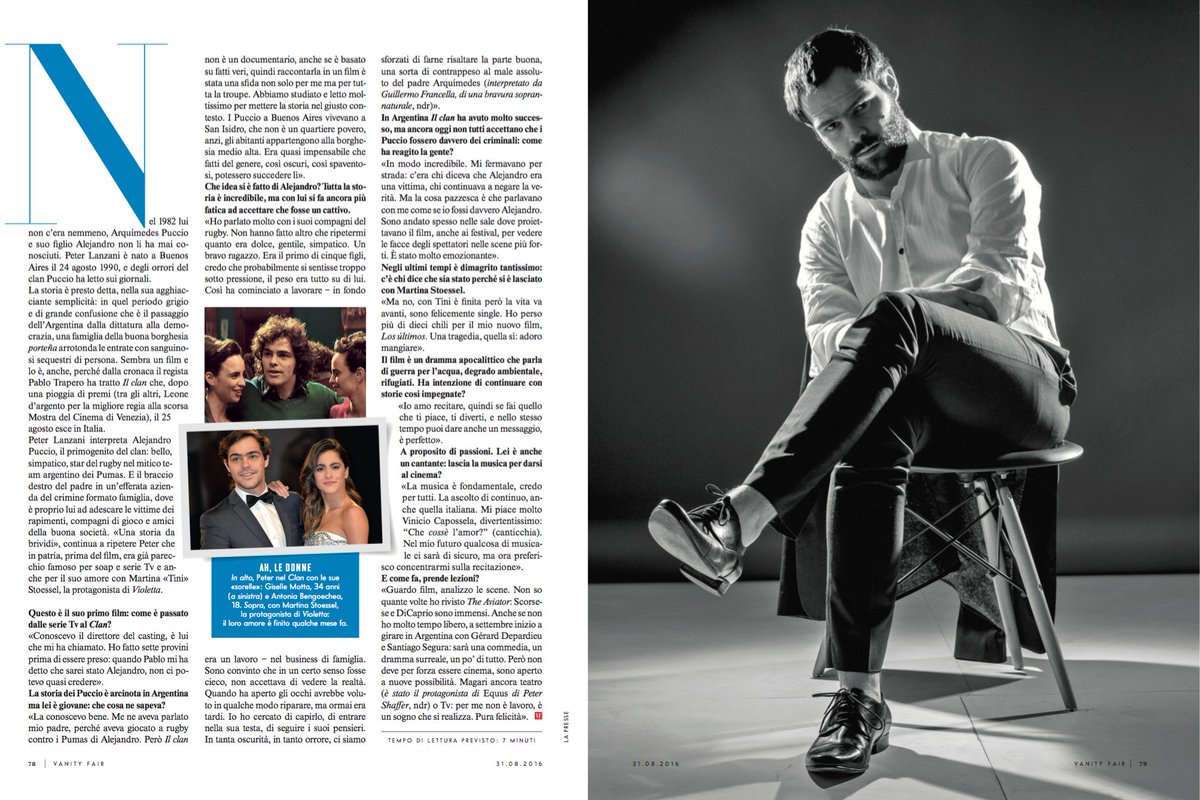 Compartimos imágenes de la nota a <a href="/p_lanzani/">Peter Lanzani</a> para <a href="/VanityFairIt/">Vanity Fair Italia</a> por el estreno de <a href="/ElClan_pelicula/">El Clan-La película</a> en Italia.