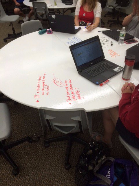 SRMSLLC's tweet photo. 1:1 Digital Learning Initiative training using #Makerspace DryErase tables #c4forward #Ridgefieldps #srmsct https://t.co/yT8EOBp2B8