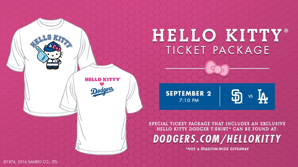 Los Angeles Dodgers on X: Hello Kitty Night is FRIDAY! T-shirt only  available with purchase of package exclusively at    / X