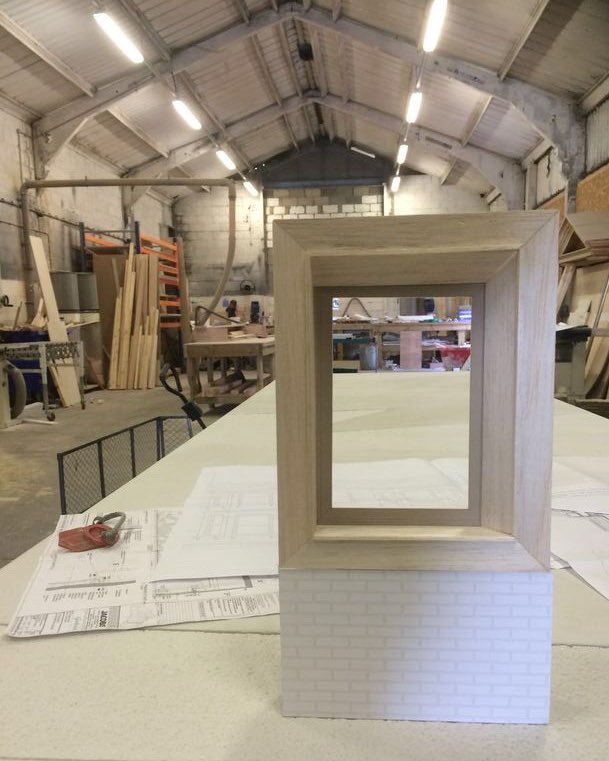 a_zeroarchitect's tweet image. Model of a jesmonite window frame we are doing in the factory where they are making the real thing at 1:1