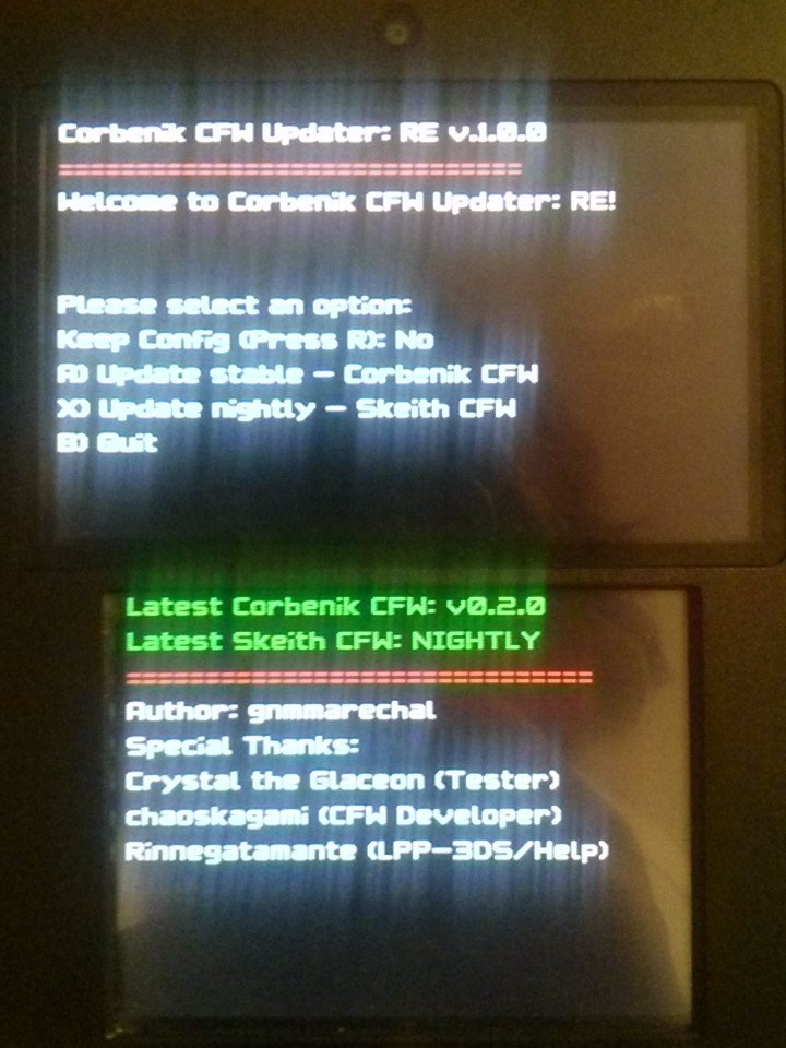 MarioLiberato2's tweet photo. #3dshacks Corbenik CFW Updater: RE is almost ready for release! Thanks to @Rinnegatamante and Crystal the Glaceon! https://t.co/F7WmDNKdiH