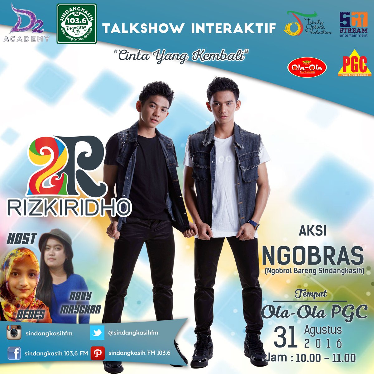 LudiBW's tweet photo. Jam 10 pagi guys @DA2_Rizki dan @DA2_Ridho live talkshow di PGC yuk merapat GRATISSS #RizkiRidhoDiSindangkasihfm https://t.co/dxVOMNS6Il