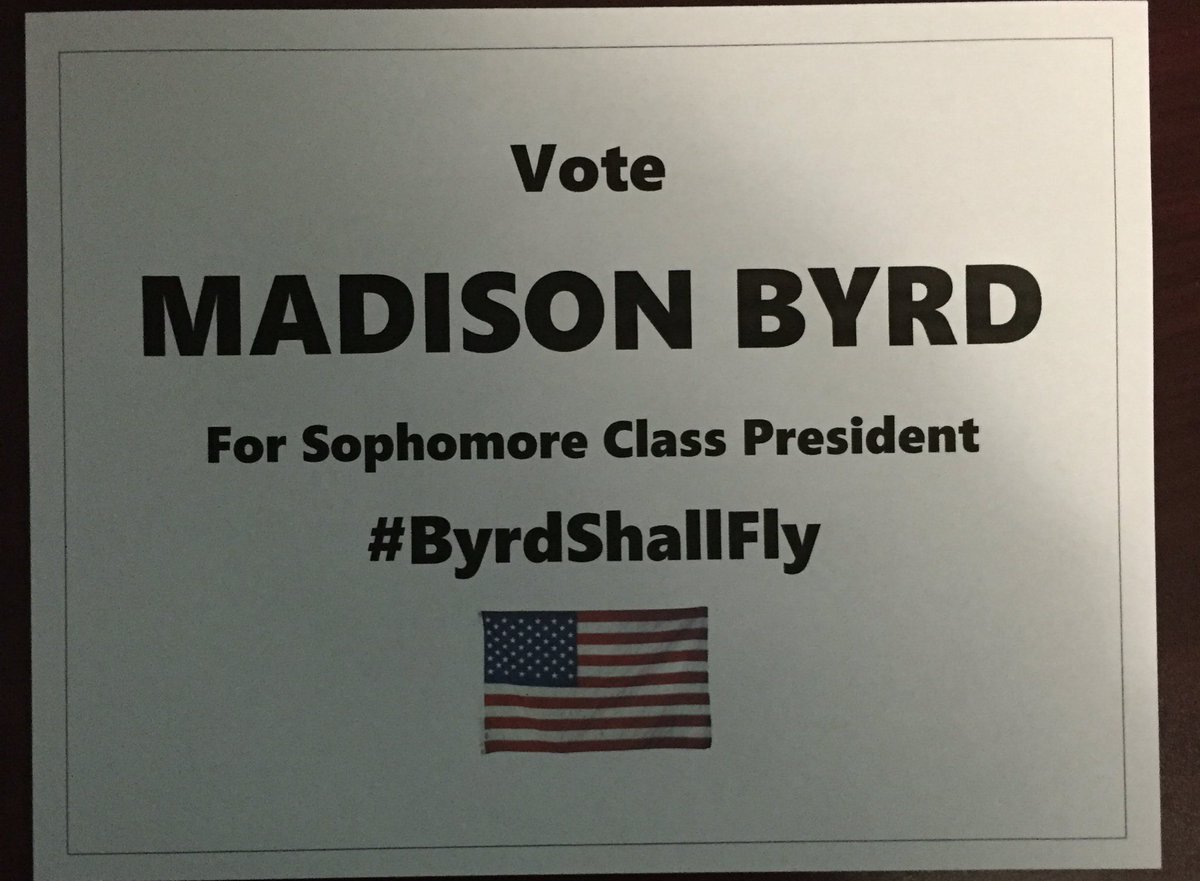 MadisonLeeByrd's tweet photo. The campaign starts tomorrow, Vote for MADISON BYRD for sophomore class president #byrd2016 #byrdshallfly🇺🇸🐦 https://t.co/WmTuNcfQBk