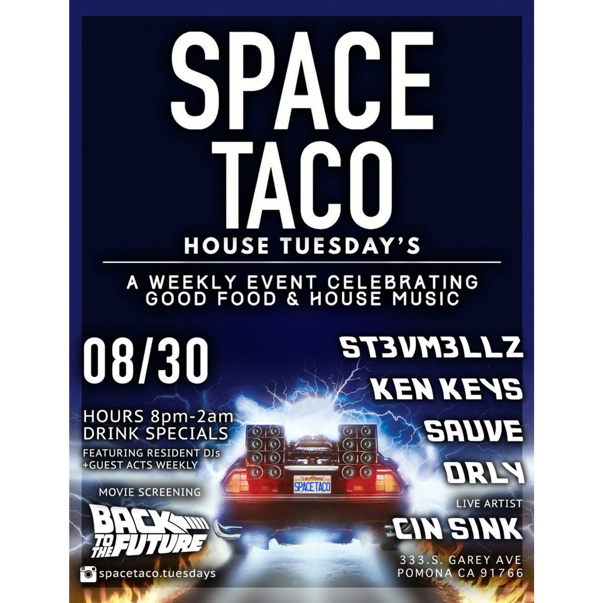 spacetacotues's tweet photo. Here we gooooo✨✨🌮 hope to see you TONIGHT in #Pomona ! #krazyjs #housemusic #art #ravefamily #TacoTuesday https://t.co/vIHJeyPiFc