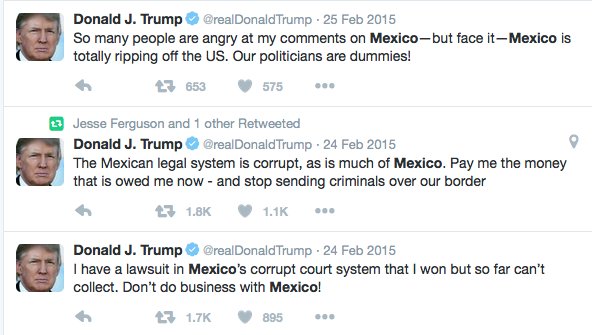 davelevinthal's tweet image. As Donald Trump heads to Mexico today, a few of his greatest hits: