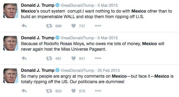 davelevinthal's tweet image. As Donald Trump heads to Mexico today, a few of his greatest hits: