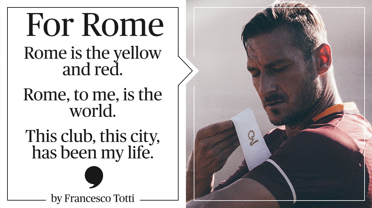 PlayersTribune's tweet image. One club. 25 years.

Francesco Totti says goodbye to AS Roma as he begins his final season: playerstribu.ne/TottiForRome
