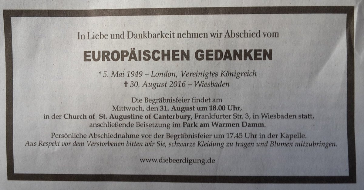 Dries Verhoeven/Die Beerdigung! Kommt vorbei! Heute: Der Europäische Gedanke #wiesbadenbiennale #thisisnoteurope