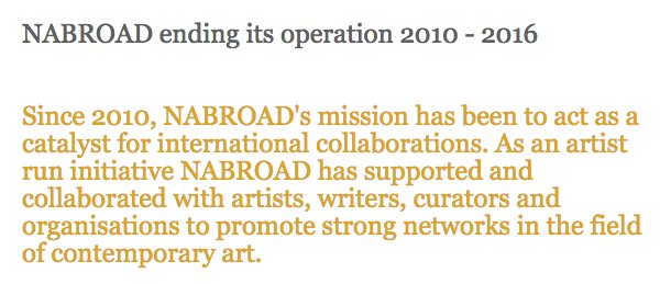 NABROAD's tweet photo. https://t.co/GPjT1PO1X2 NABROAD ending its operation 2010 - 2016 thanx to all out collaborators &amp; friends - x https://t.co/HjvVGFdDVP