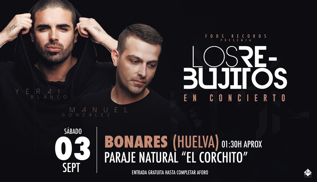 Esta semana <a href="/LosRebujitos/">Los Rebujitos</a>:
- jueves 01/Sep FIESTA de <a href="/canalfiesta/">Canal Fiesta Radio</a> en #ESTEPA
- sab 03/Sep CONCIERTO en #BONARES