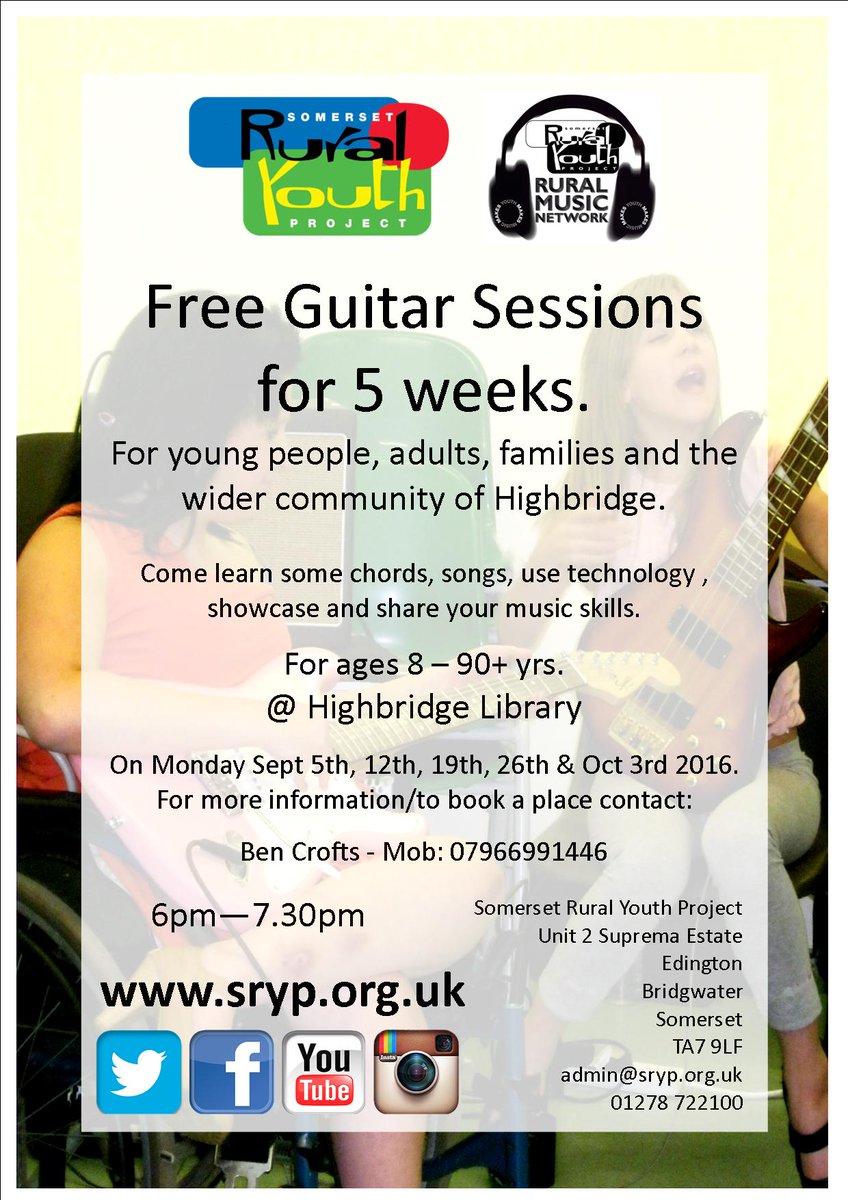 SomersetLib's tweet photo. Music Making is coming to #HighbridgeLibrary thanks to @sryp It's free & open to all from beginners or accomplished! https://t.co/1TOLWyFsQa