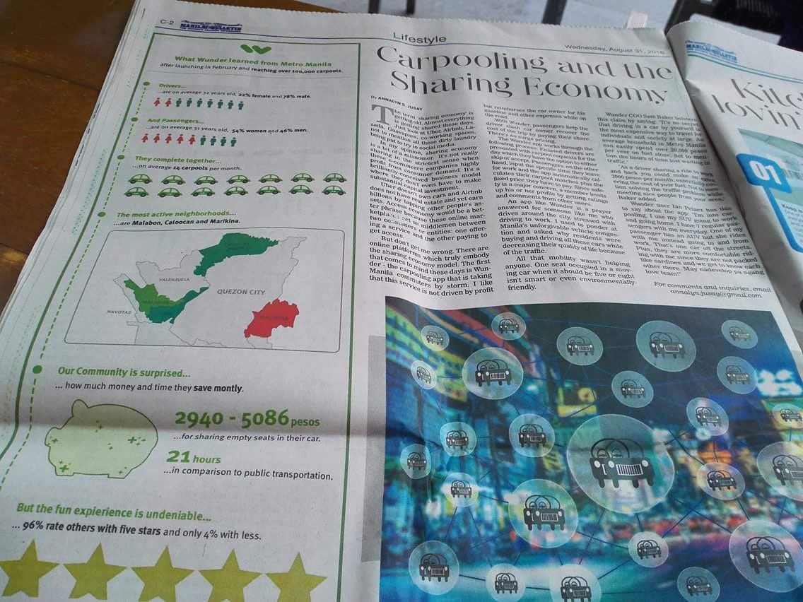 notty_romero's tweet photo. @WunderCar is in today's @manila_bulletin. The real deal in today's #sharingeconomy says @annalyn #wundercarpool https://t.co/eaiKVGG3Xk