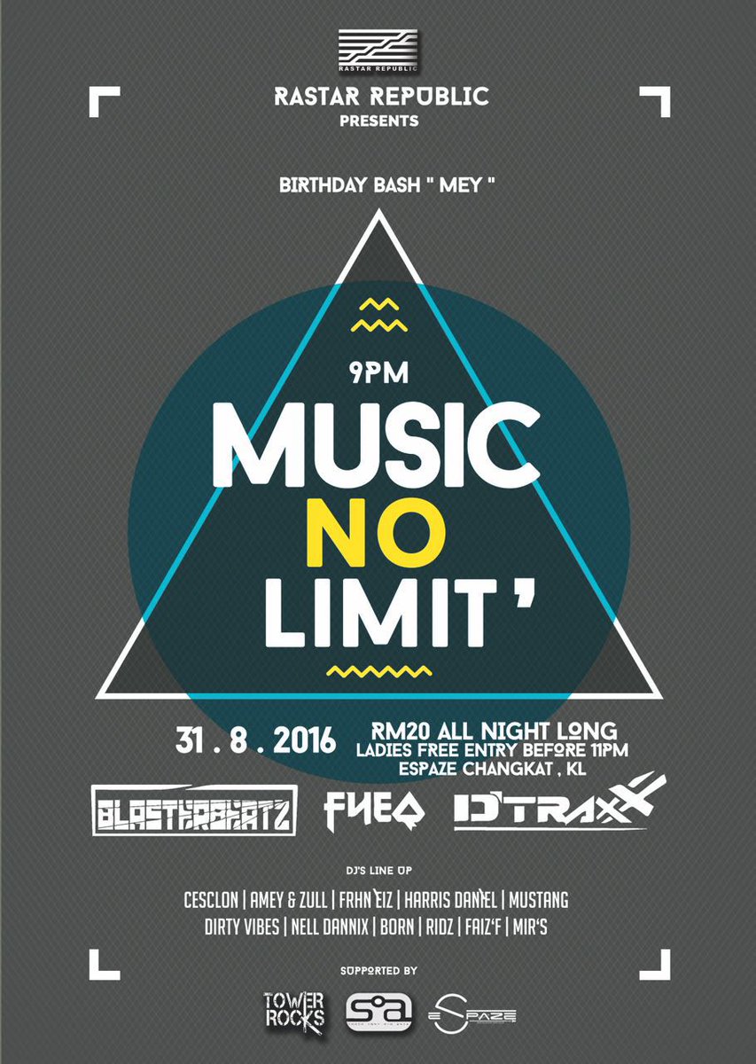 merytasrar's tweet photo. Tonight ! Rastar Republic MUSIC NO LIMIT
31.8.2016 • Espaze Changkat • Ladies free before 11pm • RM20 all night long https://t.co/RMcLmJ8giy