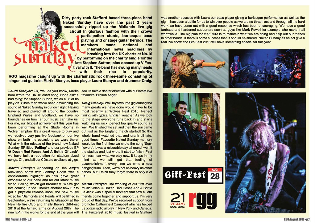 Article I wrote for August edition of RGG magazine #Stafford band Naked Sunday. #midlands #GiffFest #Wolverhampton