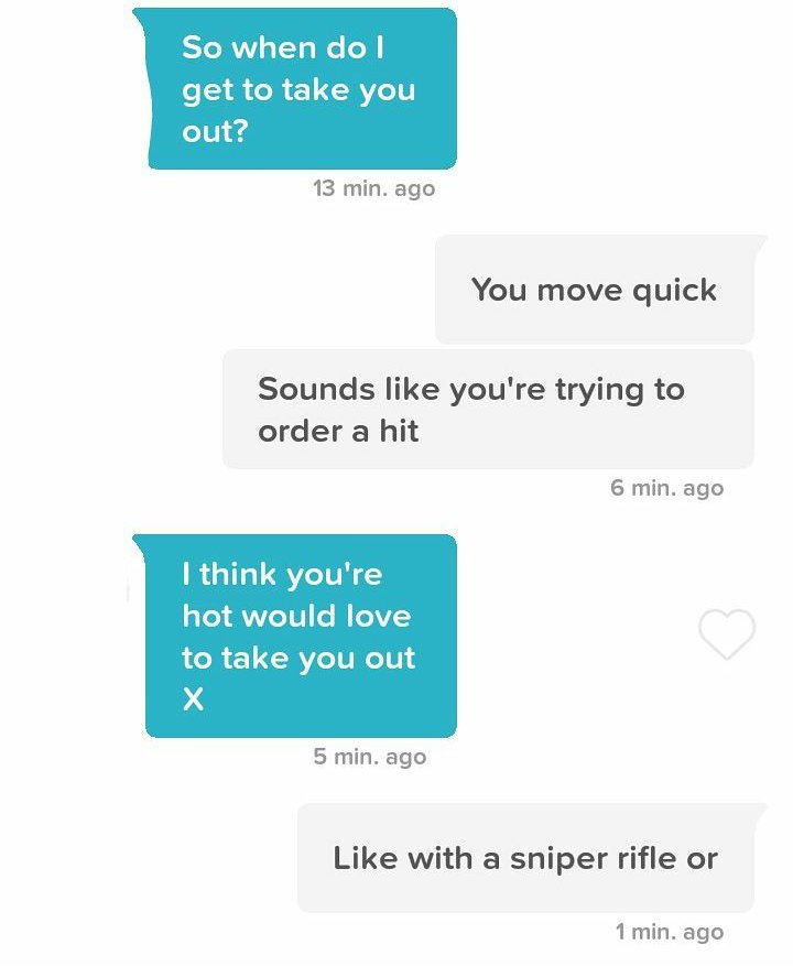 ATindersTale's tweet photo. I don't understand social interaction #tinderlines #tinderresponses https://t.co/13QRiQh55N