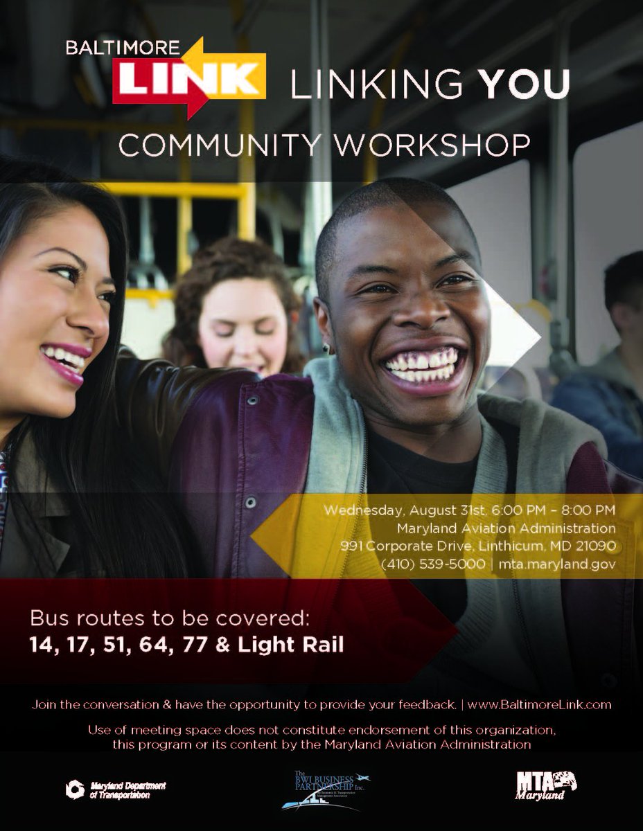 sharegetthere's tweet image. Join the conversation &amp;amp; provide feedback about @BaltimoreLink tonight for a community workshop.