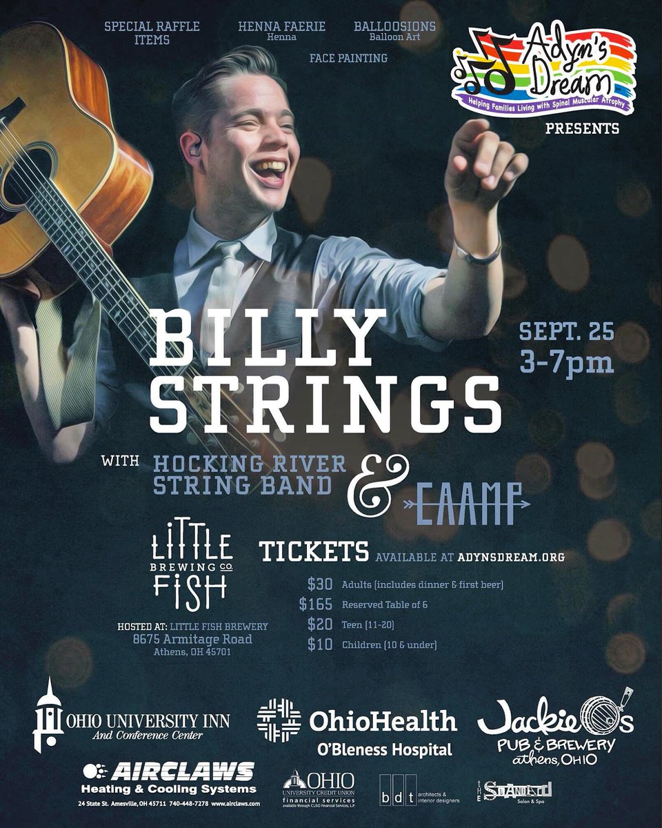 AdynsDream's tweet photo. #AthensOhio friends! Get ur tix today for our #bluegrass fundraiser ft #BillyStrings, @HockingRiverSB &amp; @CaampBoys! https://t.co/9636kxGQwW