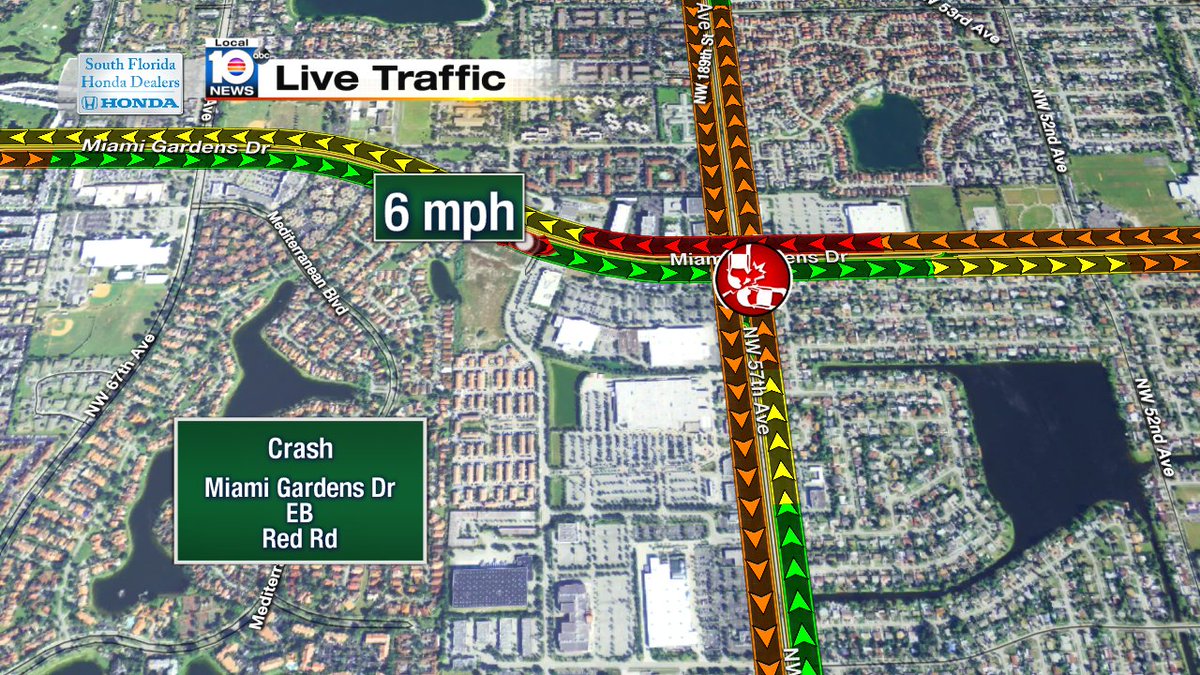 Crash on Miami Gardens Dr EB at Red Rd #traffic #miami https://t.co/7Uymg34XOT