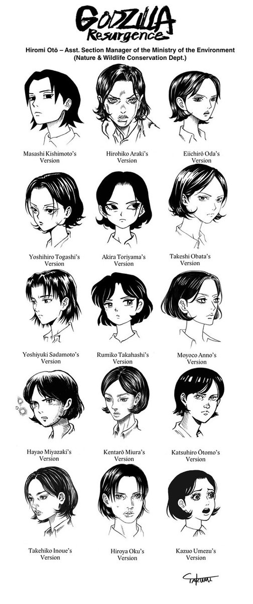 海外の万国反応記 A Twitter 外国人 日本の漫画家の顔の描き方で一番好きなのは誰 シン ゴジラの尾頭ヒロミ似顔絵が海外で話題 T Co Zcpdb6prlr
