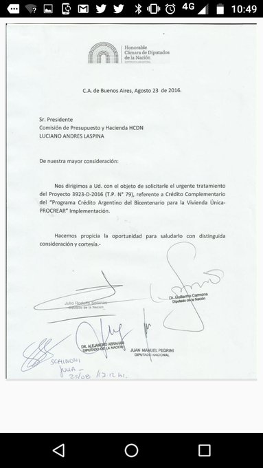 procrearfederal's tweet photo. @LaspinaL q #ProcrearComplementario esté incluido en la próx sesión q Ud.preside tal como se lo piden quienes firman https://t.co/Y3r16qOoKx