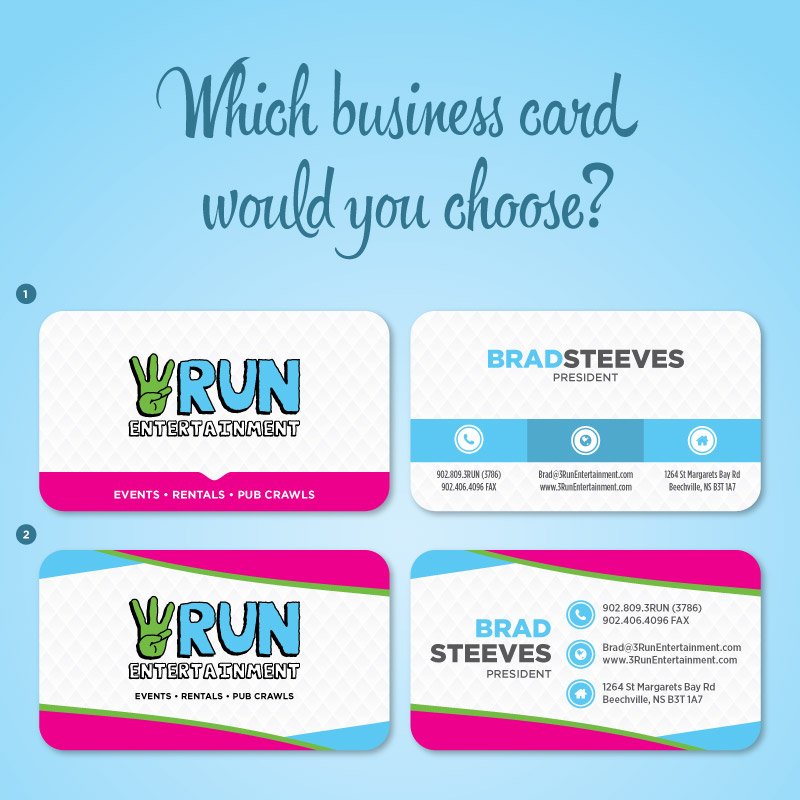 KarenECD's tweet photo. Which business card should @3RunEnt  choose? https://t.co/vIvvRuVpsP