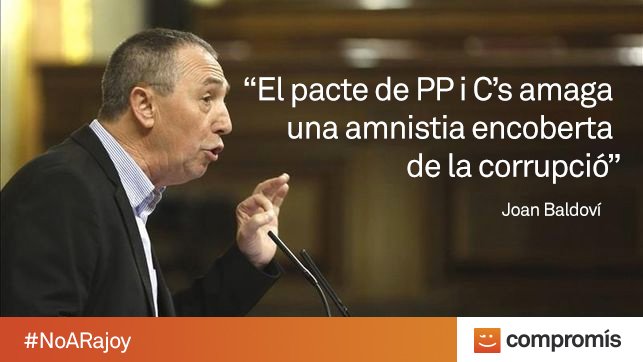 compromis's tweet photo. .@joanbaldovi "Compromís no donarà suport a l'acord de la vergonya" #investiduraRajoy #RazonesParaElNo https://t.co/PdMcnpJtuR