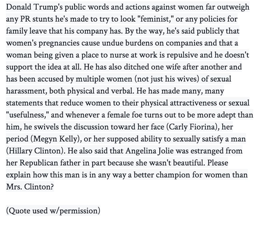 Thorn_InUrSide's tweet photo. Read txt in pics. @realDonaldTrump has a long, ugly record of #misogyny Women r objects 2 him. #ImWithHer #DumpTrump https://t.co/2AWYHZtDNA