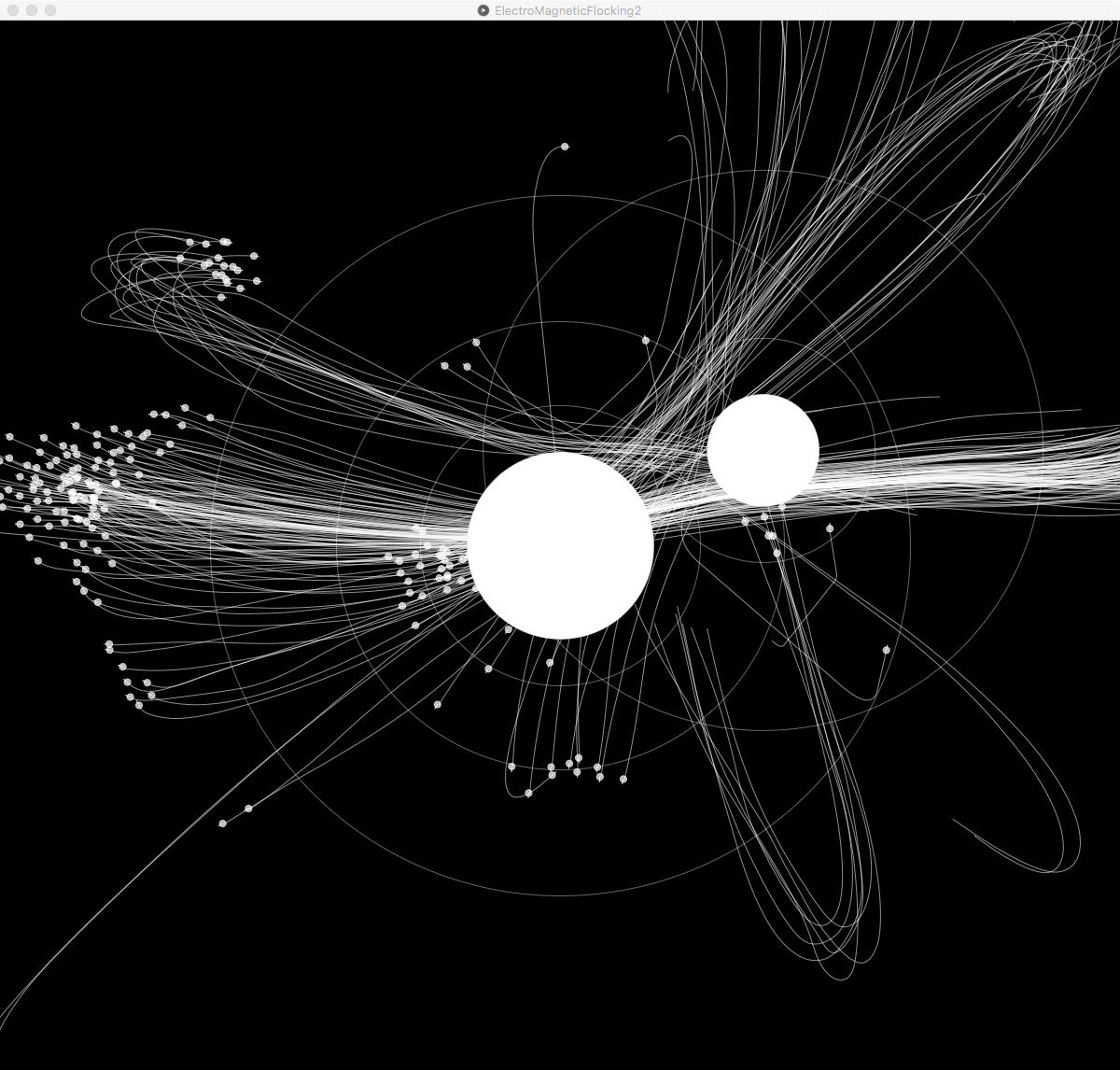 creativeCodeSln's tweet image. proof of concept : flocking in magnetic fields by #processing, #natureofcode @shiffman, and inspired by @flight404