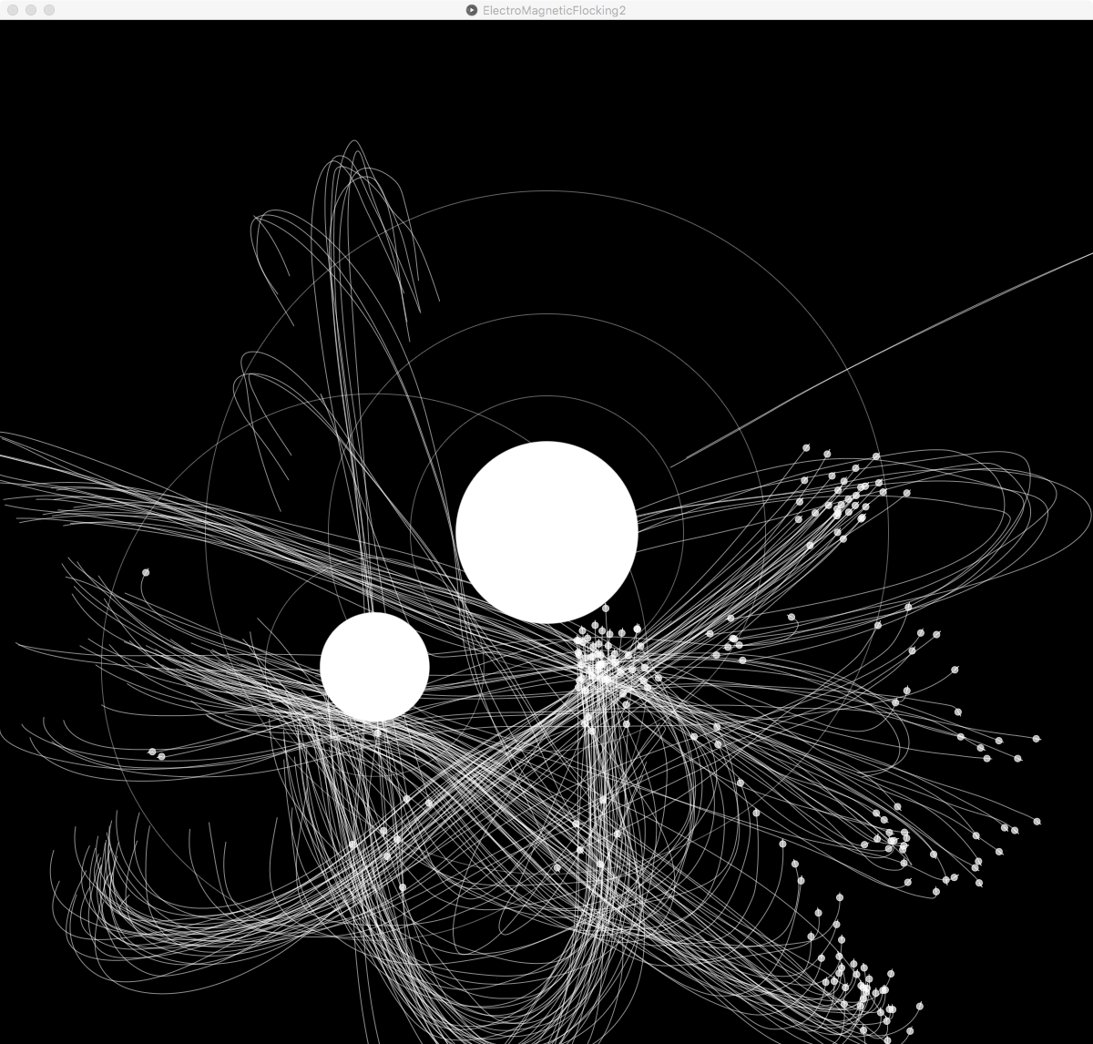 creativeCodeSln's tweet image. proof of concept : flocking in magnetic fields by #processing, #natureofcode @shiffman, and inspired by @flight404