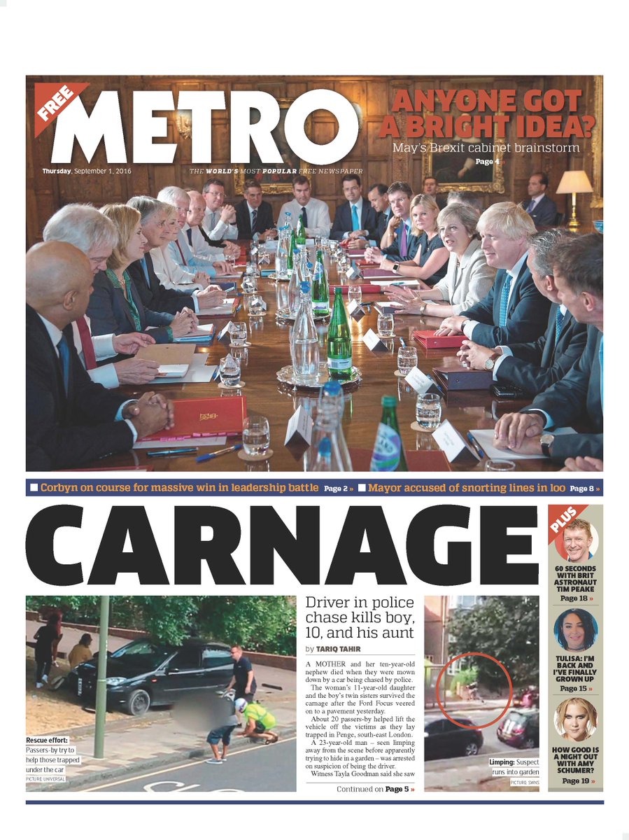 Thursday's Metro: 'Carnage' @suttonnick @bbcpapers #tomorrowspaperstoday @Skypapers