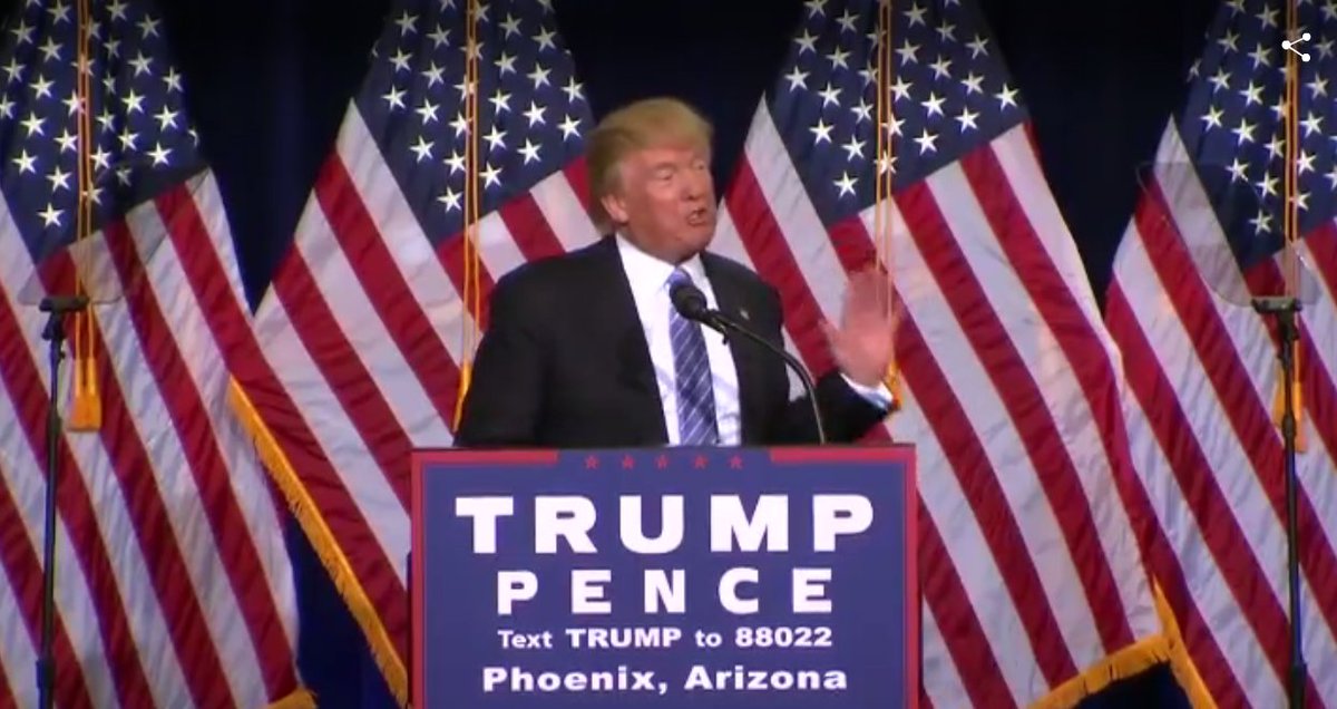KTVU's tweet image. WATCH LIVE: Republican presidential candidate #DonaldTrump making immigration speech in AZ bit.ly/1Vb1tT7