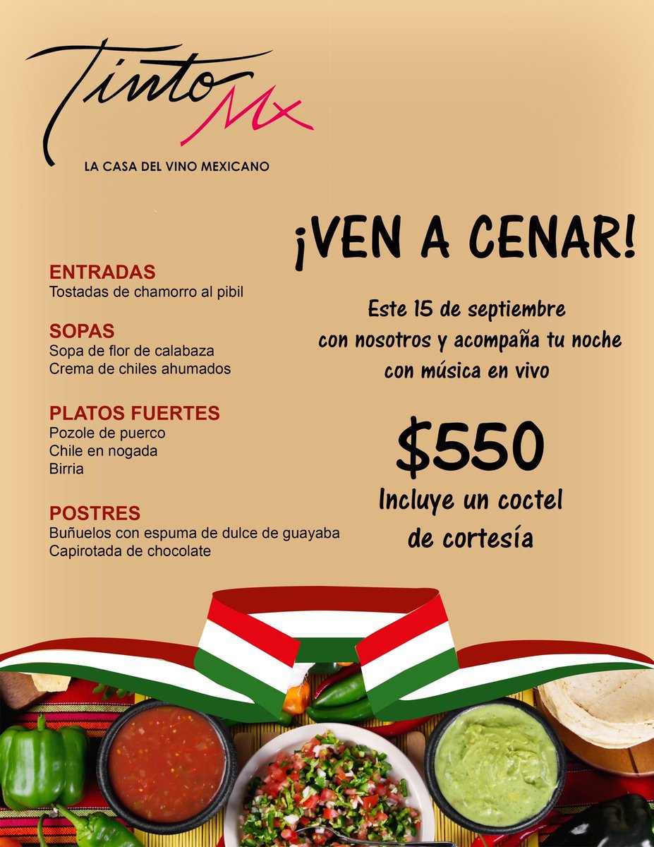 Ven a Tinto Mx Napoles a dar el grito con nosotros acompañando de una deliciosa cena y música en vivo #YoSoyTintoMx