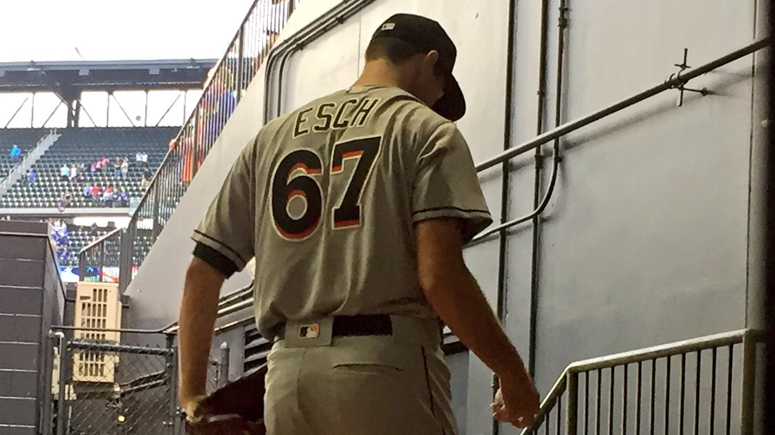 Marlins's tweet photo. Making his Major League debut tonight: Jake Esch! https://t.co/7onAwunhXV
