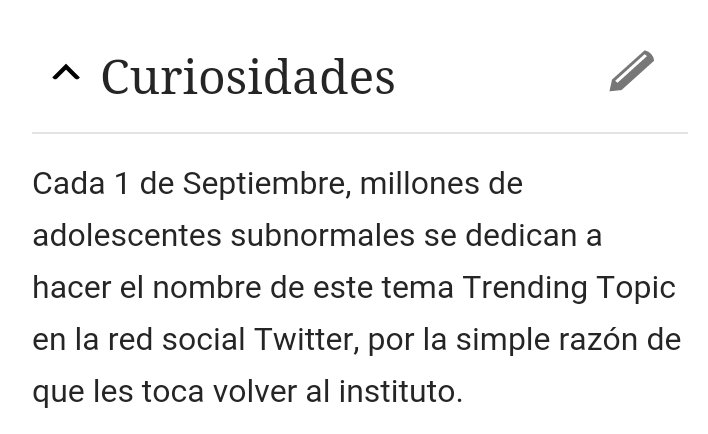 melloncolli3_'s tweet photo. ME AHOGO CON LO QUE PONE EN CURIOSIDADES DE WAKE ME UP WHEN SEPTEMBER ENDS EN LA WIKIPEDIA. https://t.co/fBs08R2oID