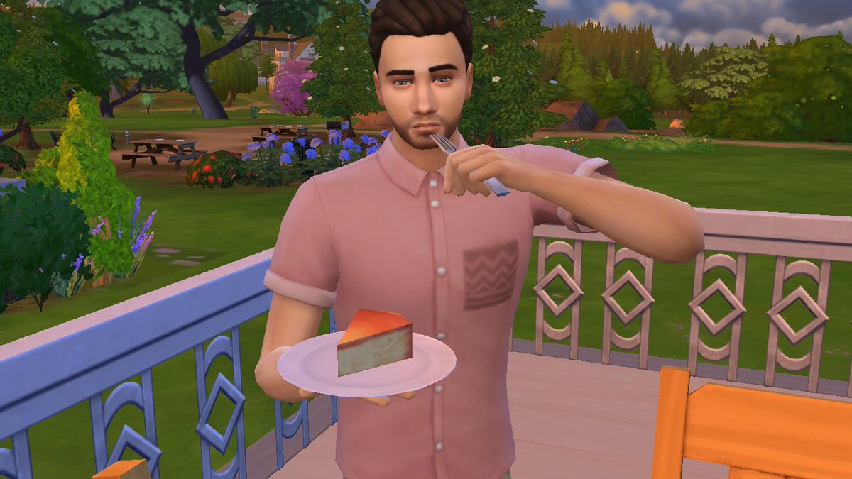 SuperSimmerBabe's tweet image. Laurent threw a Dinner Party and was very pleased with his desert #TheSims #TheSims4