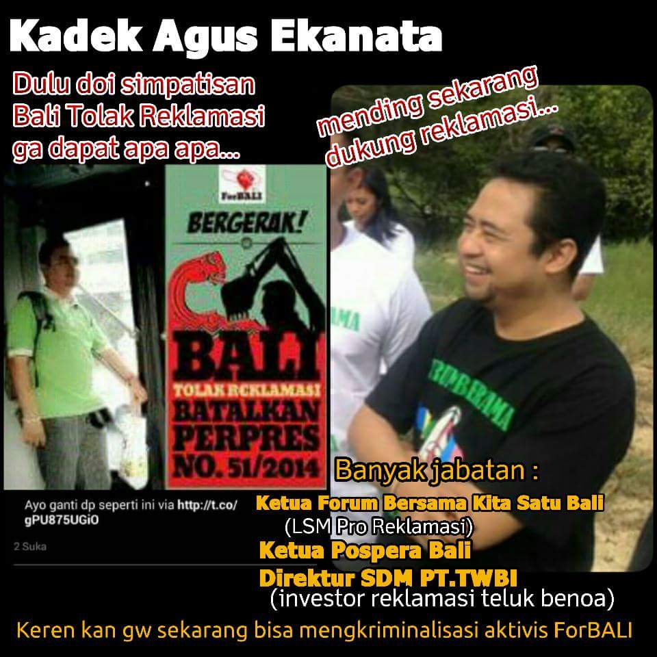ORANGini awalnya ikut gerakan Bali Tolak Reklamasi,ga dapat apa2, beda setelah jadi kacung TWBI #LawanKacungTWBI