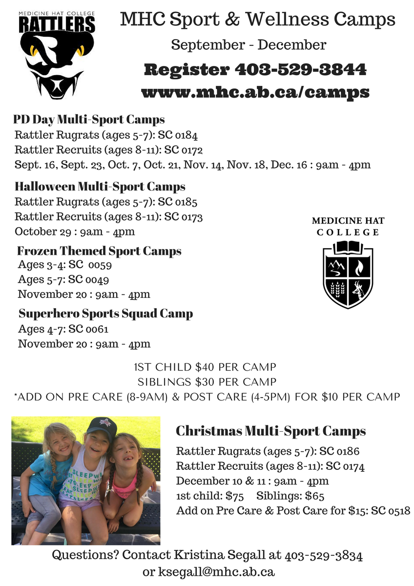 MHCRattlerCamps's tweet photo. We're very excited to offer PD Day Camps and Sports Themed Camps this Fall. Register before they're full! #medhat https://t.co/45QPRRSex8
