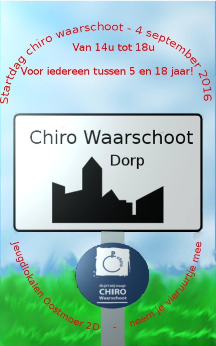 ChiroWaarschoot's tweet photo. Zondag is het zover! Dan is er weer de chirotastische startdag. Kom jij ook naar ons Chiro Waarschoot dorp? https://t.co/gIxs3cRu5x