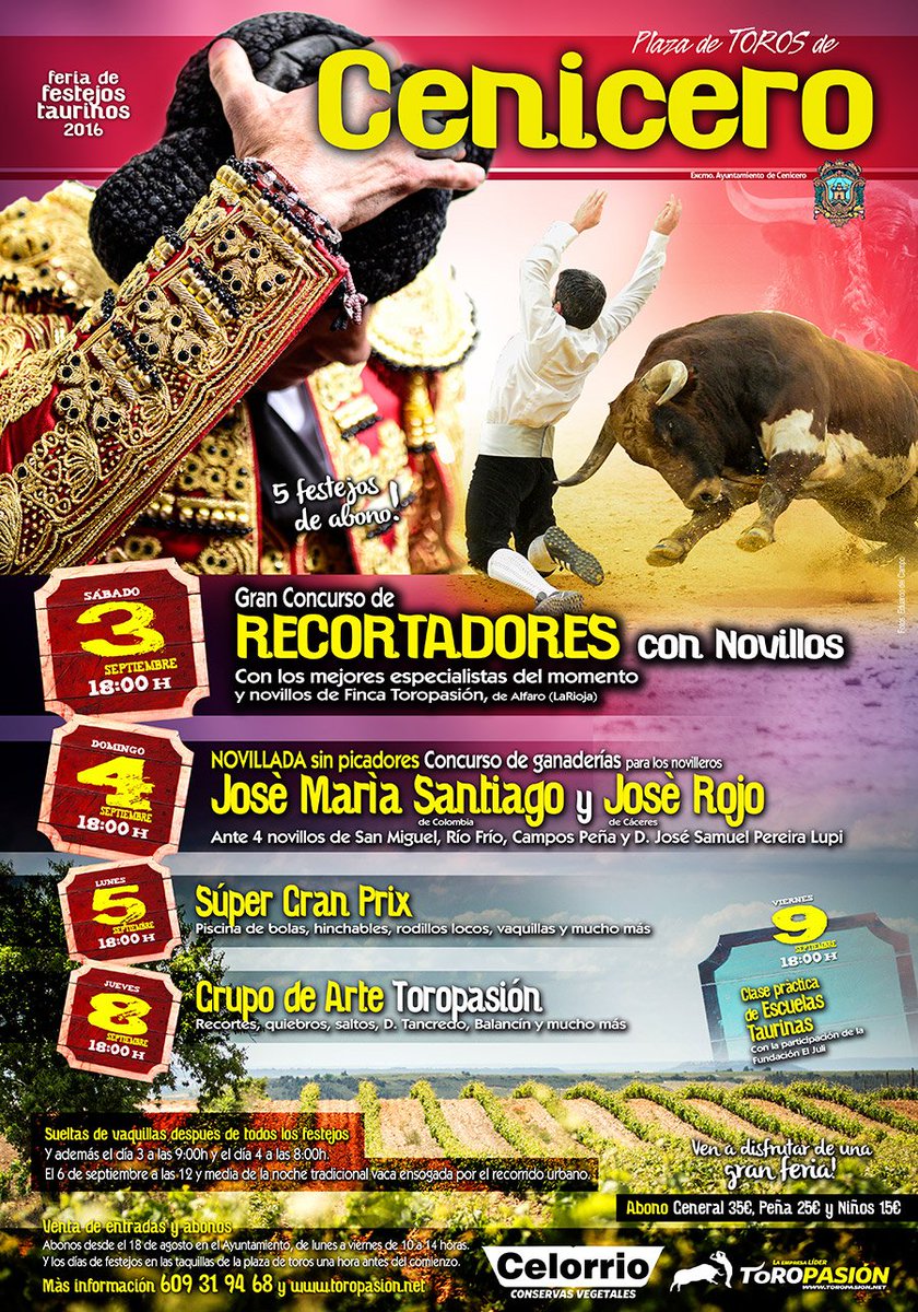Ya está aquí la feria de Cenicero! Recortadores con novillos, novillada concurso, gran prix, grupo de arte y mucho +