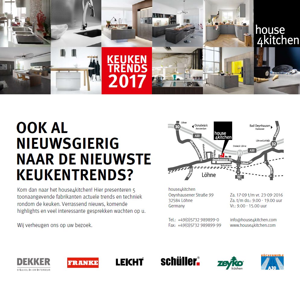 Alle keukenspecialisten nodigen we uit om naar H4K te komen! Zet alvast in je agenda: 17-23 sep #keukentrends #2017
